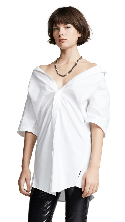 Alexander Wang Off The Shoulder Oxford With Chain Necklace In White