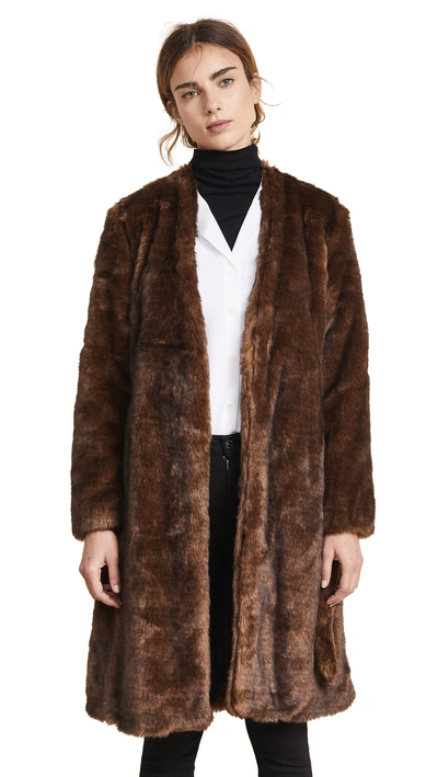 Frame Faux Mink Robe Coat In Brown