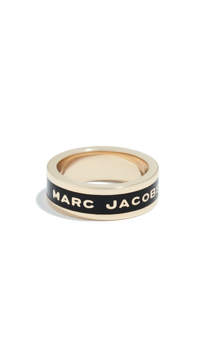 Marc Jacobs Logo Band Ring In Black/oro