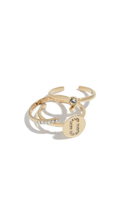 Marc Jacobs Logo Ring Set In Crystal/gold
