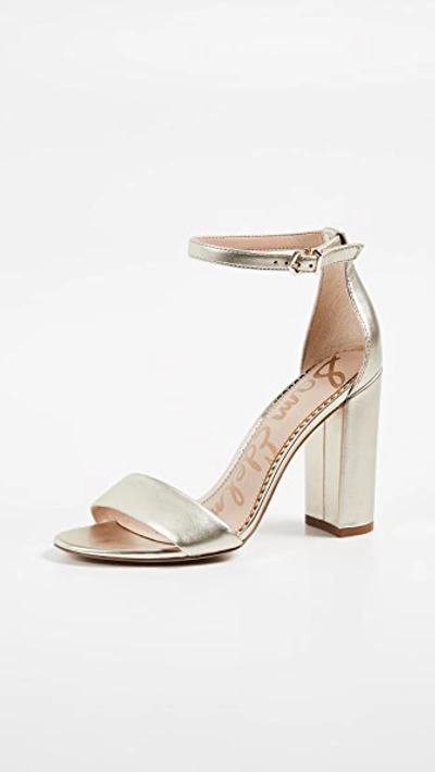 Sam Edelman Yaro Ankle Strap Block Heel Sandals In Light Gold