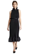 TIBI PLEATED BELTED SLEEVELESS DRESS