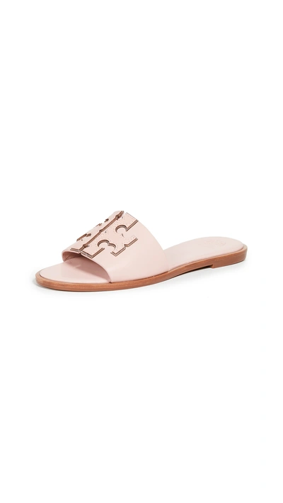Tory Burch Ines Slide Sandals In Sea Shell Pink/silver