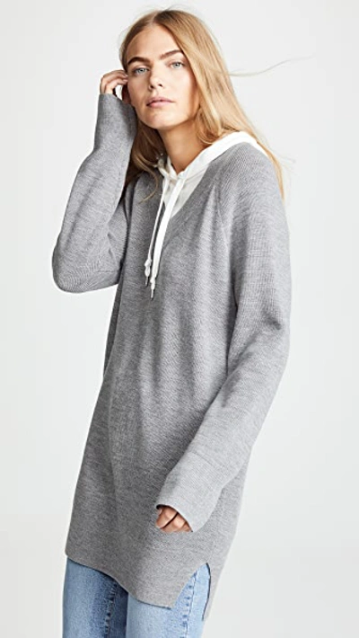 Alexander Wang T Jumper Tunic With Inner Hoodie In Heather Grey