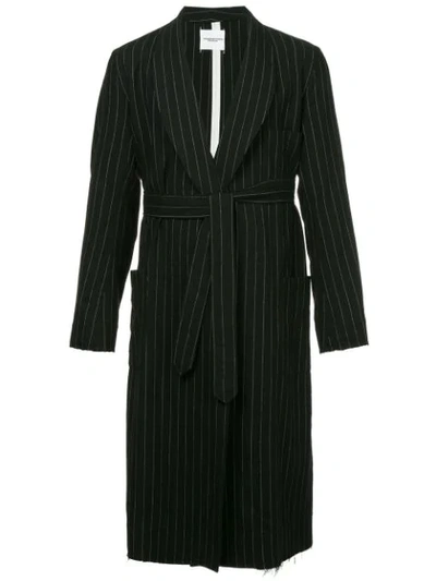 Takahiromiyashita The Soloist Stripe Print Belted Coat In Black