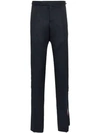 THOM BROWNE STRIPED SEAM STRAIGHT LEG WOOL TROUSERS