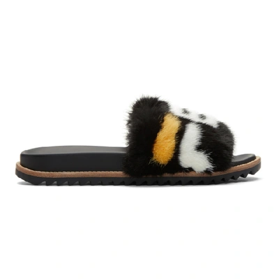 Fendi Mania Mink And Leather Slides In F14zc