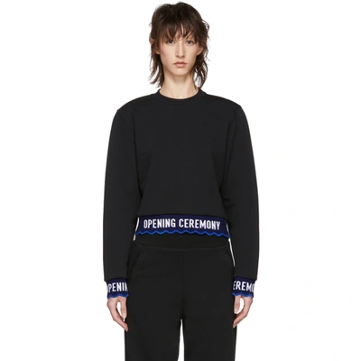 Opening Ceremony Scalloped Logo Cropped Pullover Sweatshirt In Black