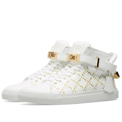 Buscemi Men's Monogramed Leather Mid-top Trainers In White