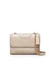 TORY BURCH LIGHT TAUPE LEATHER FLEMING SMALL CONVERTIBLE SHOULDER BAG,10762236