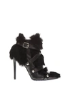 FRANKIE MORELLO BLACK LEATHER & FUR ANKLE BOOTS,10760742