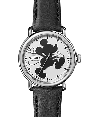 Shinola X Disney Runwell Mickey Classic Leather Strap Watch, 41mm In Silver/black