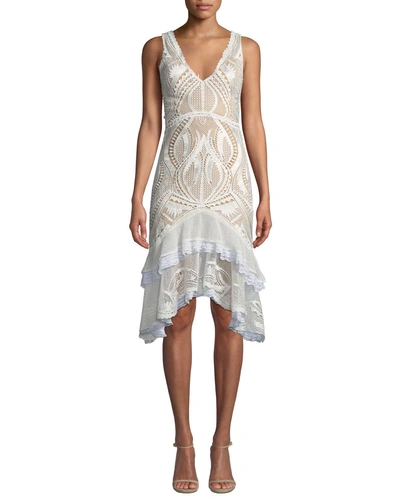 Jonathan Simkhai Guipure Lace V-neck Tiered Cocktail Dress In White