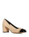 Ferragamo Avella Patent-trim Leather Pumps In Almond