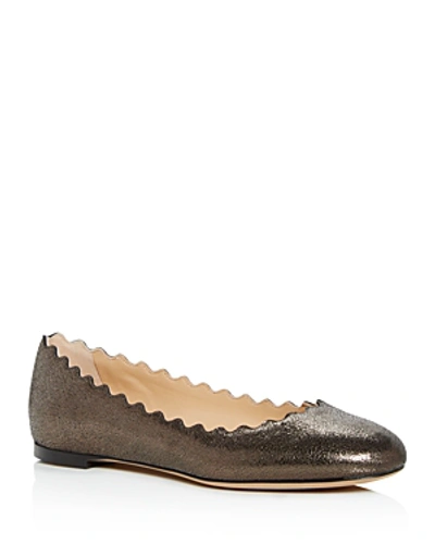 Chloé Women's Lauren Scalloped Ballet Flats In Ultimate Brown Crackled Leather