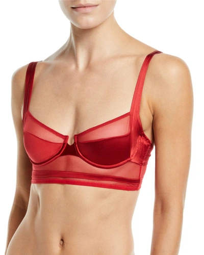 Kiki De Montparnasse Expose Mesh-trim Longline Bra In Classic Red