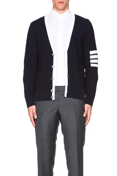 Thom Browne Navy Classic Short V-neck Cardigan In Blue