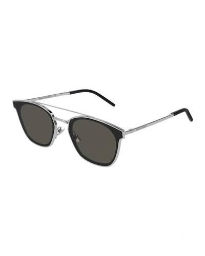 Saint Laurent Men's Metal Flush-lens Brow-bar Sunglasses In Silver/gray