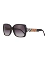 BURBERRY GRADIENT CHECK-TEMPLE SQUARE SUNGLASSES, BLACK,PROD185280081