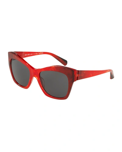 Alain Mikli Nuages Marbleized Acetate Square Mirrored Sunglasses In Red