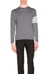 Thom Browne Intarsia Stripes Wool Knit Sweater In Grey