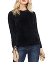 Vince Camuto Velour Ruched Tie-sleeve Top In Rich Black