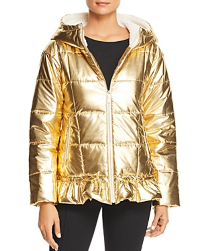 Kate Spade Metallic Puffer Jacket With Sherpa Lining In Gold