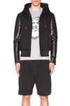 GIVENCHY GIVENCHY LEATHER & NEOPRENE HOODIE IN BLACK,16S0305442