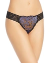 Hanky Panky Regency Low-rise Diamond Lace Thong In Black/regal Purple