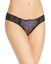 Hanky Panky Regency Low-rise Diamond Lace Thong In Black/regal Purple