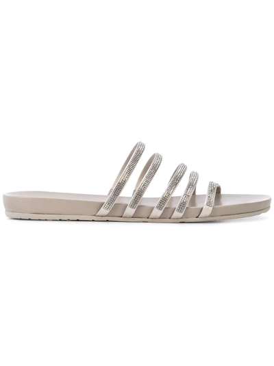 Pedro Garcia Gala Crystal Multi-strap Flat Sandals In Grey