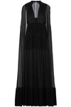 VALENTINO CAPE-BACK PLEATED CREPE AND SILK-CHIFFON GOWN,3074457345618749729
