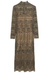 VALENTINO VALENTINO WOMAN METALLIC LACE MIDI DRESS BRONZE,3074457345618516225