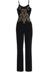 dressing gownRTO CAVALLI LACE-TRIMMED EMBELLISHED CREPE JUMPSUIT,3074457345619016380