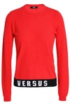 VERSUS WOMAN INTARSIA-TRIMMED STRETCH-KNIT SWEATER RED,GB 7668287966573630