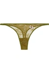 LOVE STORIES LOVE STORIES WOMAN DARCY APPLIQUÉD LACE LOW-RISE THONG SAGE GREEN,3074457345619489209