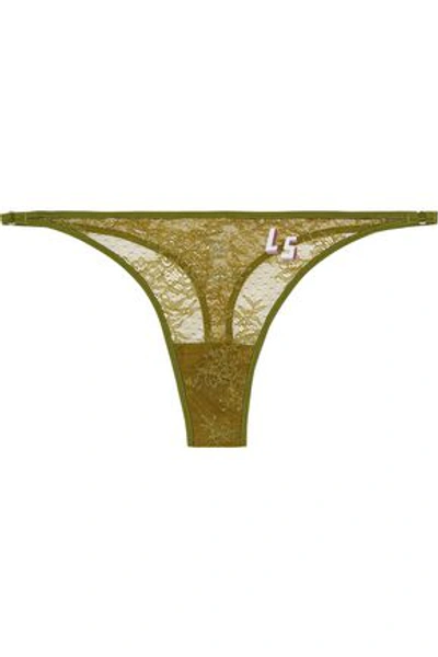 Love Stories Woman Darcy Appliquéd Lace Low-rise Thong Sage Green