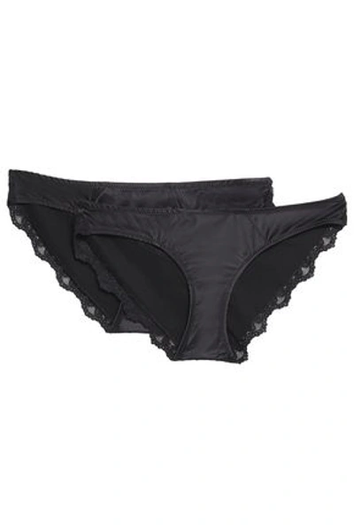 Anine Bing Woman Lace-trimmed Satin And Jersey Low-rise Briefs Black