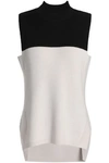 Amanda Wakeley Two-tone Ribbed Merino Wool Top In Black