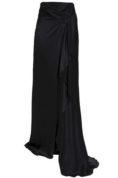 Alberta Ferretti Woman Draped Silk-satin Maxi Skirt Black