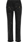 BALMAIN CROPPED SEQUINED MID-RISE SLIM-LEG JEANS,3074457345619883846