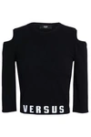 VERSUS VERSUS VERSACE WOMAN PRINTED FRENCH COTTON-TERRY HOODIE BLACK,3074457345619677423