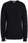 VERSUS VERSUS VERSACE WOMAN JACQUARD KNIT-TRIMMED RUCHED FRENCH COTTON-TERRY SWEATSHIRT BLACK,3074457345619682695
