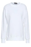 VERSUS VERSUS VERSACE WOMAN JACQUARD KNIT-TRIMMED RUCHED FRENCH COTTON-TERRY SWEATSHIRT WHITE,3074457345619682712