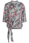 HOUSE OF DAGMAR HOUSE OF DAGMAR WOMAN VIDA TIE-FRONT FLORAL-PRINT CREPE DE CHINE BLOUSE STONE,3074457345619662244