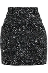 BALMAIN BALMAIN WOMAN CRYSTAL-EMBELLISHED DENIM MINI SKIRT BLACK,3074457345619677582