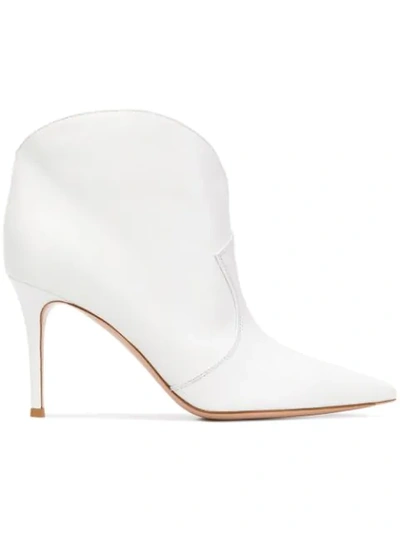 Gianvito Rossi Leather Pointed Western Booties In White