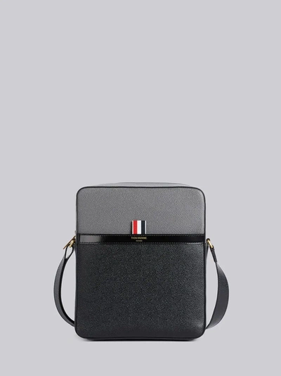 Thom Browne Colourblock Camera Bag With Shoulder Strap In Pebble & Calf Leather In Black