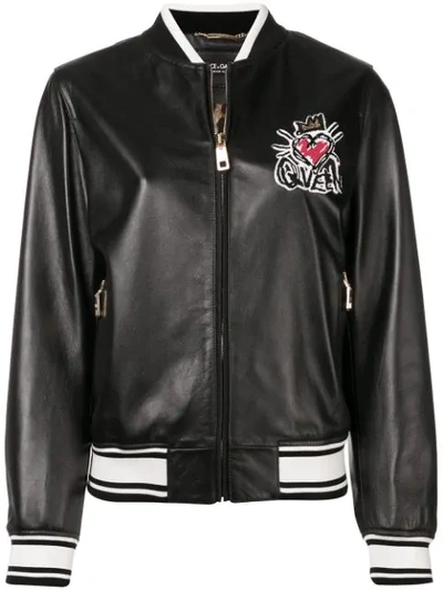 Dolce & Gabbana Embroidered Bomber Jacket In Black