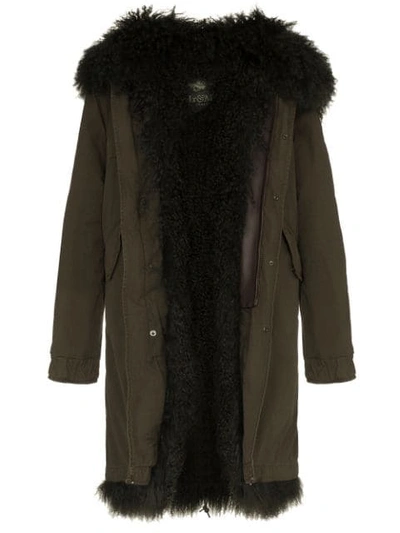 Mr & Mrs Italy Shearling Lined Hooded Cotton Parka In Green